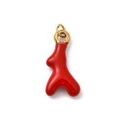Красный 304 нержавеющей стальной эмали подвески, подвески из коралловых веток, с целью перехода в кольце, ионное покрытие (ip), реальный 18 k позолоченный, красные, 18x9x3.5 мм, отверстие : 2.5 мм