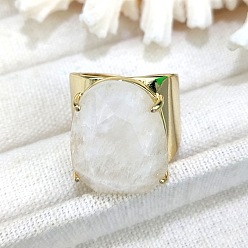 Хрусталь Овальные латунные манжеты с натуральным кварцевым кристаллом, золотые, внутренний диаметр: 18 мм