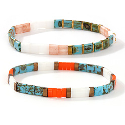 (52) Непрозрачная лаванда 2 Браслеты из богемского стеклянного бисера на резинке для женщин, прямоугольные, разноцветные, 6.30 дюйм (16 см) ~ 6.50 дюйм (16.5 см)