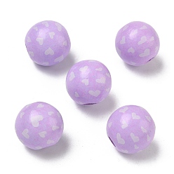 Лиловый Европейские деревянные бусины ко Дню святого Валентина, окрашенные распылением и напечатанные, круглые с сердца шаблона, бусины с большим отверстием, сирень, 15~16 мм, отверстие : 4 мм