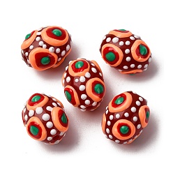 Темно-Красный Стеклянные эмалевые бусины, бусины ручной работы, овальные, темно-красный, 15~16.5x12~13 мм, отверстие : 1.5 мм