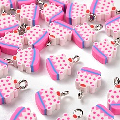 Камелия Подвески из полимерной глины ручной работы, с железной фурнитурой, камелия, 14x10.5x4.5 мм, отверстие : 2 мм