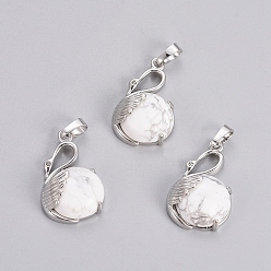 Говлит Природные подвески Говлит, с латунной фурнитурой платинового цвета, лебедь, 30.8x18.8x8.5 мм, отверстие : 7x5 мм