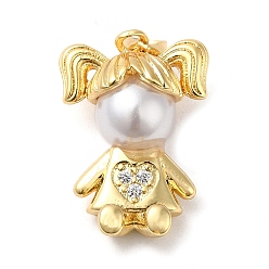 Настоящее золото 18K Латунные микро проложить кубического циркония подвески, с пластиковой имитационной жемчужиной, без кадмия и без свинца, долговечный, женщины, реальный 18 k позолоченный, 20x14.5x8.5 мм, отверстие : 4x3 мм