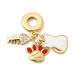 Настоящее золото 18K Латунь микропаве прозрачный кубический цирконий европейские подвески с подвесками, Кулоны с большим отверстием в виде кости белого сома, украшенные эмалью., без кадмия и без свинца, долговечный, стойки покрытие, реальный 18 k позолоченный, 26 мм, отверстие : 4.5 мм