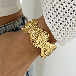 Лев 304 из нержавеющей стали манжеты браслеты, широкие браслеты для женщин, реальный 18 k позолоченный, лев, внутренний диаметр: 2-3/8 дюйм (6 см)