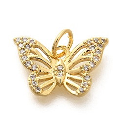 Настоящее золото 18K Подвеска из латуни с микропаве из кубического циркония, долговечный, без свинца и без кадмия, бабочки прелести, с целью перехода в кольце, реальный 18 k позолоченный, 10x15.5x2.5 мм