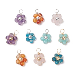 (52) Непрозрачная лаванда Подвески из натурального зеленого авантюрина/розового кварца/амазонита и медной проволоки, цветок, разноцветные, 16x11~11.5x5.5~6 мм, отверстие : 3.5 мм, 10 шт / комплект