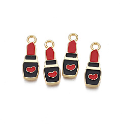 Черный Подвески из сплава , подвески для макияжа, с эмалью, губная помада, золотой свет, чёрные, 20.5x7x2 мм, отверстие : 2 мм