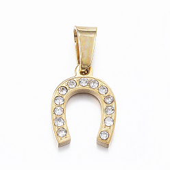Golden 304 Edelstahl Strass Reize, hroseshoes, golden, 14x11x2 mm, Bohrung: 5x2.5 mm