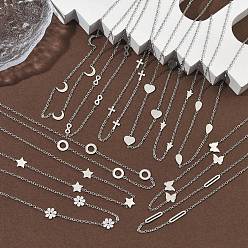 Mixed Shapes 304 ожерелья из звеньевой цепи из нержавеющей стали для женщин и мужчин, цвет нержавеющей стали, не тускнеет, разнообразные, 17.36~18.11 дюйм (44.1~46 см)