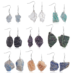 Нержавеющая Сталь Цвет 9 пары 316 серьги-подвески из хирургической нержавеющей стали, с природных драгоценных камней, цвет нержавеющей стали, 47~77 мм