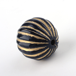Black Round Plating Acrylic Beads, Golden Metal Enlaced, Black, 16.5x16mm, Hole: 2mm, about 200pcs/500g