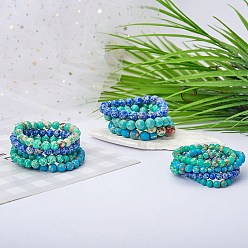 Cadet Blue 3Pcs 3 Size Synthetic Imperial Jasper Round Beaded Stretch Bracelets Set, Gemstone Jewelry for Women, Cadet Blue, Inner Diameter: 2-1/8 inch(5.5cm), Beads: 6~10mm, 1Pc/size