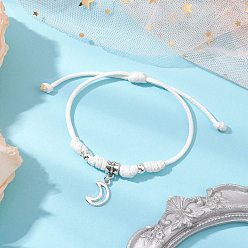 Белый Браслеты с подвесками из сплава и латуни для женщин и мужчин, с воском веревкой, белые, внутренний диаметр: 1-1/4~3 дюйм (3.1~7.65 см)