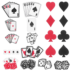 Mixed Shapes 23Pcs Playing Card Theme Cloth Embroidery Applqiues, Iron on Sew on Patches, Costume Ornament Accessories, Mixed Shapes, 27~105x19~114x1~2mm, 23pcs