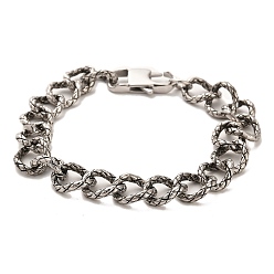 Antique Silver 304 Stainless Steel Snake Pattern Curb Chain Bracelets, Antique Silver, 8-3/4 inch(22.2cm)