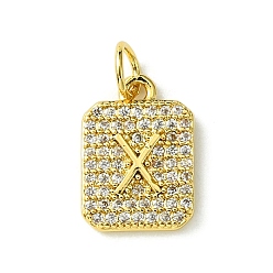 Letter X Покрытие стойки латунь микропаве прозрачные кубические циркониевые подвески, долговечный, без свинца и без кадмия, прямоугольник с буквенным узором, с целью перехода в кольце, реальный 18 k позолоченный, Письмо X, 14x9.5x2 мм, отверстие : 3 мм