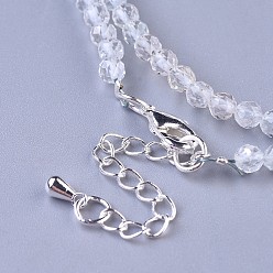 Other Quartz Natural White Topaz Beaded Necklaces, with Brass Lobster Claw Clasps, Faceted Round Beads, 16.5 inch~16.7 inch(42~42.5cm)x3~3.5mm