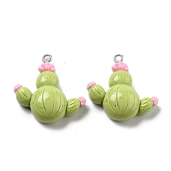 Кактус Подвески из непрозрачной смолы на весеннюю тематику, прелести растений, кактус, 27x27x8.5 мм, отверстие : 2 мм