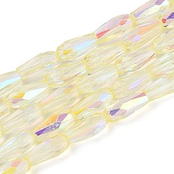 Светло-хаки Нити из прозрачных стеклянных бусин-капель с покрытием цвета AB, граненые, светлый хаки, 8.5~9x4~4.5 мм, отверстие : 0.8~0.9 мм, около 55~56 шт / нитка, 19.29~19.96'' (49~50.7 см)