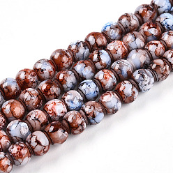 Сиена Выпечки нарисованных стеклянных бусин прядей, круглые, цвет охры, 6~6.5 мм, отверстие : 1 мм, около 145~169 шт / нитка, 31.10~35.83 дюйм (79~91 см)