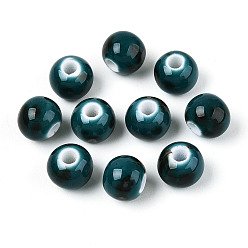 чирок Фарфоровые бусины ручной работы, рондель, фантазии античного стекла фарфора, зелено-синие, 8.2~9x7~7.5 мм, отверстие : 2.5~3 мм