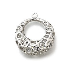 Платинированный Латунь с кубическим цирконием подвеской, без кадмия, без никеля и без свинца, круглые подвески, полый, Реальная платина, 25x22x8 мм, отверстие : 1.6 мм