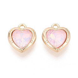 Pink Подвески из сплава и стекла с гальваническим покрытием для стеллажей, сердце прелести, граненые, без кадмия, без никеля и без свинца, золотые, розовые, 13.5x11.5x4.5 мм, отверстие : 1.6 мм