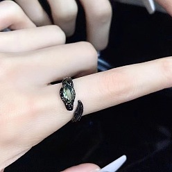 Black Alloy Rhinestone Cuff Open Rings, Nuggets, Black, 15~20mm