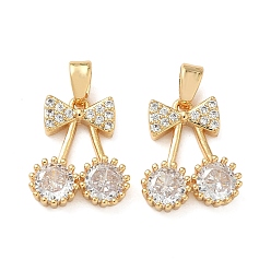 Настоящее золото 18K Латунные микро проложить кубического циркония подвески, черри прелести, без никеля , реальный 18 k позолоченный, 15x13x3.5 мм, отверстие : 5x3 мм