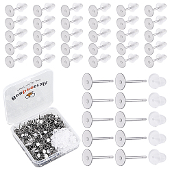 Stainless Steel Color 600Pcs 316 Surgical Stainless Steel Flat Round Blank Peg Stud Earring Settings, with 600Pcs Ear Nut, Stainless Steel Color, Tray: 5mm, 10x5mm, Pin: 0.8mm