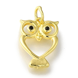 Золотой Подвеска из латуни с микро-паве и кубическим цирконием в виде совы, с прыжковых колец, без свинца и без кадмия, долговечный, чёрные, золотые, 15x11x2 мм