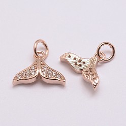Розовый Позолоченный Латунь микро проложит класс Aaa кубического циркония прелести, долговечный, Whale Tail, без кадмия, без никеля и без свинца, Настоящее розовое золото покрыто, 9x12.5x3 мм, отверстие : 3 мм