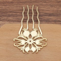 Light Gold Alloy Hair Comb Finding, for DIY Jewelry Accessories, Flower, Light Gold, 65mm, 10pcs/set