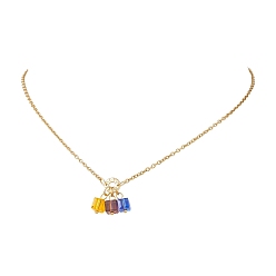Разноцветный 3 кулон из кубического граненого стекла 304 ожерелья из нержавеющей стали с цепочкой для женщин, золотые, красочный, 15.75 дюйм (40 см)