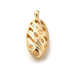 Настоящее золото 18K Латунные подвески, полые овальные прелести, реальный 18 k позолоченный, 29x13.5x9 мм, отверстие : 3x2 мм