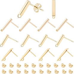 Real 18K Gold Plated Brass Stud Earring Findings, with Ear Nut, Mixed Shapes, Real 18K Gold Plated, 15x3.5x3mm, Hole: 1.4mm, Pin: 0.7mm