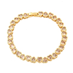 Мокасин Браслеты из латуни с фианитом и звеньями в форме сердца, долговечный, без свинца и без кадмия, реальный 18 k позолоченный, мокасин, 7-5/8 дюйм (19.5 см)