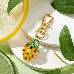 Золотистый Подвеска в виде клубники из стеклянных бусинок, Поворотные застежки-лобстеры из сплава, подвески для украшений сумок, золотые, 62 мм