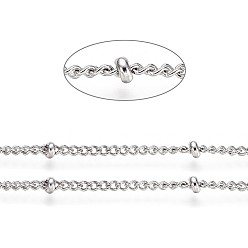 Stainless Steel Color Tarnish Resistant 304 Stainless Steel Side Twist/Curb Chains, Satellite Chains, Soldered, with Rondelle Beads and Card Paper, Stainless Steel Color, Links: 2x1.5x1mm, Beads: 2x1mm, about 32.8 Feet(10m)/card