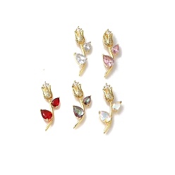 (52) Непрозрачная лаванда Стойка металлическая латунная микропрофилированная кубическая циркония подвески, долговечный, без кадмия и без свинца, реальный 18 k позолоченный, цветок, разноцветные, 34.5x15x7 мм, отверстие : 6x2 мм