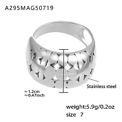 Stainless Steel Color 304 Stainless Steel Wide Band Finger Rings, Nuggets, Stainless Steel Color, US Size 7(17.3mm)