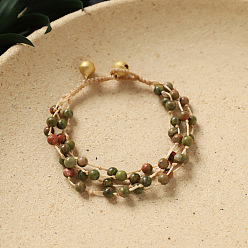Unakite Natural Unakite Round Braided Bead Multi-strand Bracelets for Women, 6.30~6.69 inch(16~17cm)