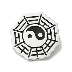 Platinum Eight-Diagram Tactics with Yin Yang Alloy Brooch Pin, Octagon Badge for Backpack Clothes, Platinum, 27x27x2mm