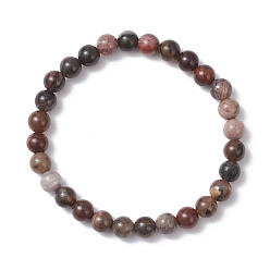 Деревянное Окаменение Эластичные браслеты из натуральных окаменелых бусин для женщин, круглые, бусина : 7 mm, внутренний диаметр: 2 дюйм (5.2 см)