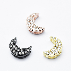 (52) Непрозрачная лаванда Латунные микро проложить кубического циркония подвески, многожильных ссылки, без кадмия, без никеля и без свинца, луна, разноцветные, 8x6x3 мм, отверстие : 1x2.5 мм