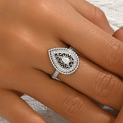 Серебро Кольца для женщин с латунным паве из кубического циркония, полая слеза, серебряные, размер США 7 (17.3 мм)