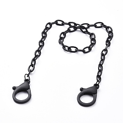 Black Personalized ABS Plastic Cable Chain Necklaces, Handbag Chains, with Plastic Lobster Claw Clasps, Black, 22.24 inch(56.5cm)