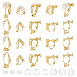 Настоящее золото 18K 20шт. 5 стили латунные клипсы фурнитура, с 20шт 3 стилями силиконовые клипсы на подушечках для сережек, реальный 18 k позолоченный, 11~20x5~7.5x10~13.5 мм, отверстие : 0.5 мм, 4 шт / стиль